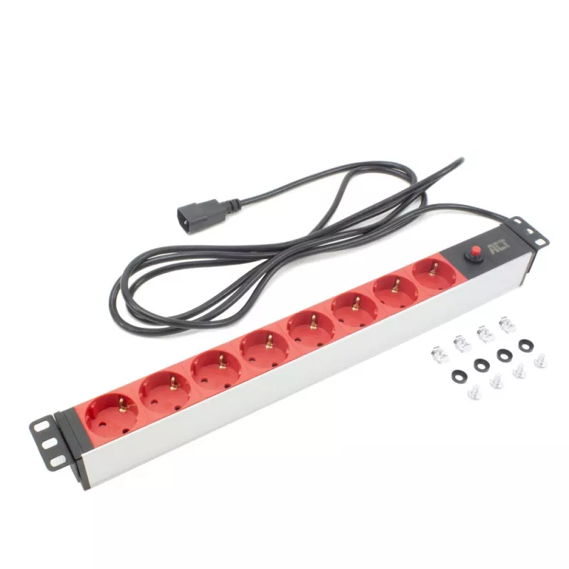 Power distribution unit ACT PD3004 19 inch C14 IEC60320 with 8 Type F sockets, 3 m H05VV-F 3G1.0, 230 V 10 A