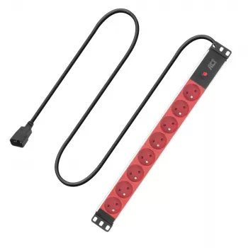 Power extension ACT PD3155 — 3 m cable, 9 Type E AC outlets, 250 V, 16 A, 4000 W, Indoor, Black/Red