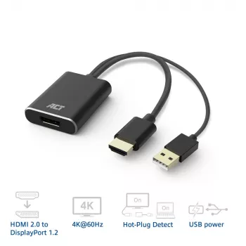 ACT AC7536 video cable adapter 0.24 m HDMI + USB DisplayPort Black