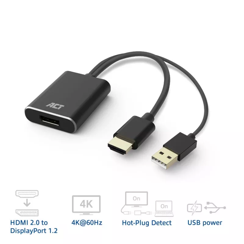 ACT AC7536 video cable adapter 0.24 m HDMI + USB DisplayPort Black