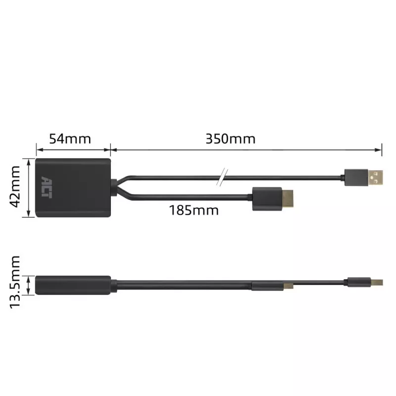 ACT AC7536 video cable adapter 0.24 m HDMI + USB DisplayPort Black