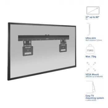 ACT Fixed TV Wall Mount AC8356 for 37 inch–80 inch TVs, ultra slim, VESA 200x200–600x400, 75 kg capacity, 9.5 mm wall gap, black