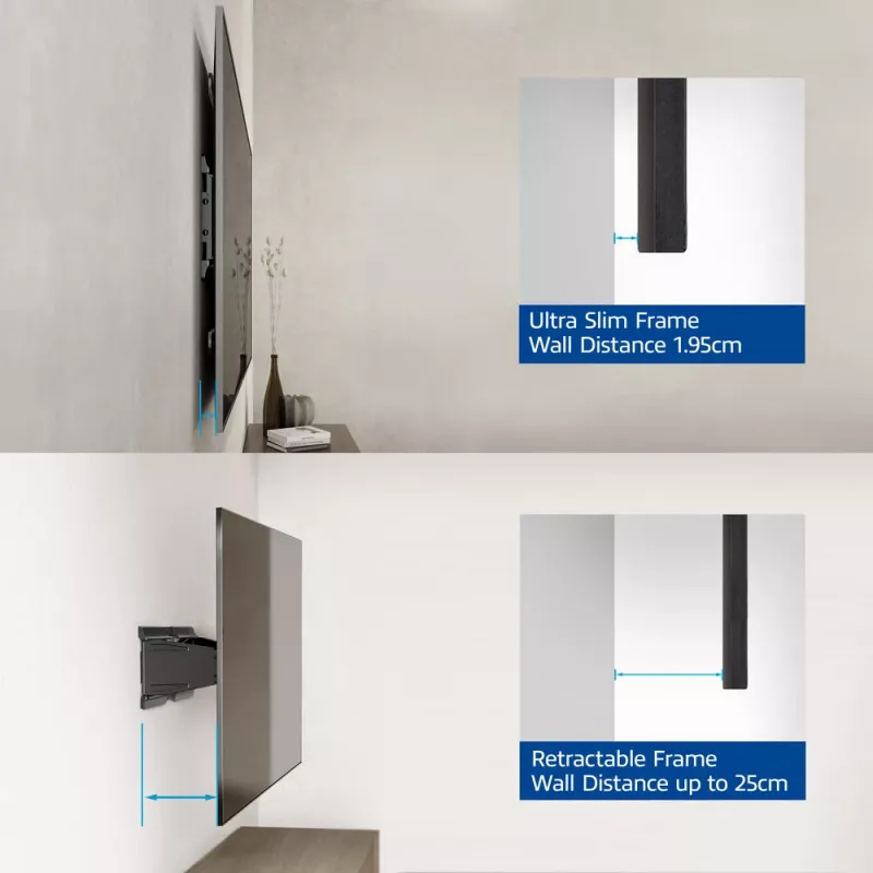 Full motion TV wall mount ACT AC8357 for 43 inch–90 inch screens, VESA 100x200–600x400, tilt -15°–3°, swivel ±30°, max load 50 kg, ultra slim