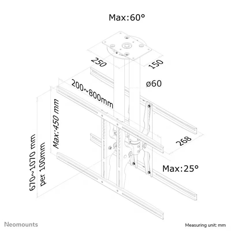 Neomounts PLASMA-C100D Dual monitor/TV mount ceiling 37-75 inch - h 67-107 cm