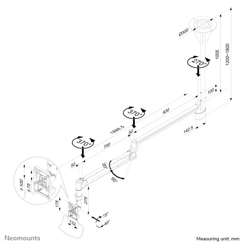 Ceiling Mount Neomounts FPMA-HAC100HC Maximum Weight 12 kg Screen Size 10 to 32 inches