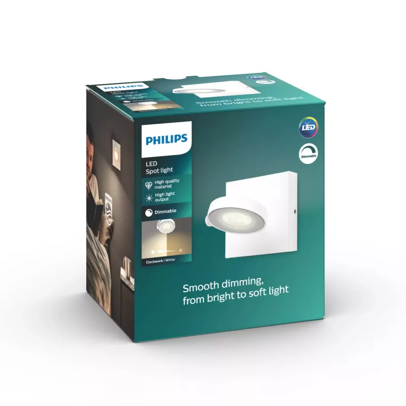 Surfaced LED Spotlight Signify Philips Dimmable Clockwork 6.5W, 500 lm, 2700 K, IP20, White