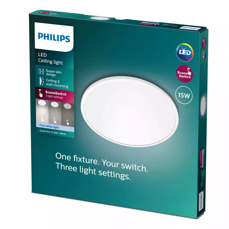 Ceiling light Philips Functional Super Slim 15 W LED, round, 250 mm, 220–240 V, white