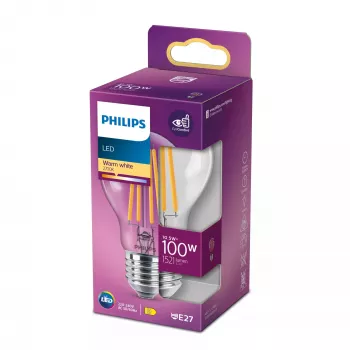 Philips Filament Bulb Clear 100W A60 E27 10.5W Warm White 1521lm