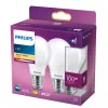 Philips Filament Bulb Frosted 100W A60 E27 x2, 10.5 W, 100 W, E27, 1521 lm, 15000 h, Warm white
