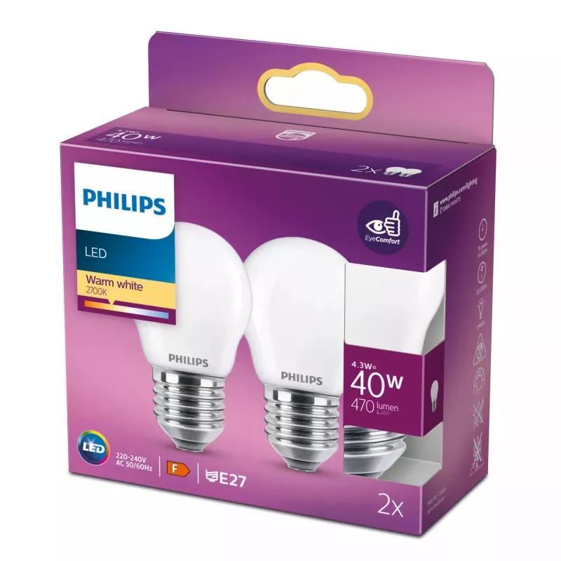 Philips LED bulb Warm white 2700 K 4.3 W E27 F
