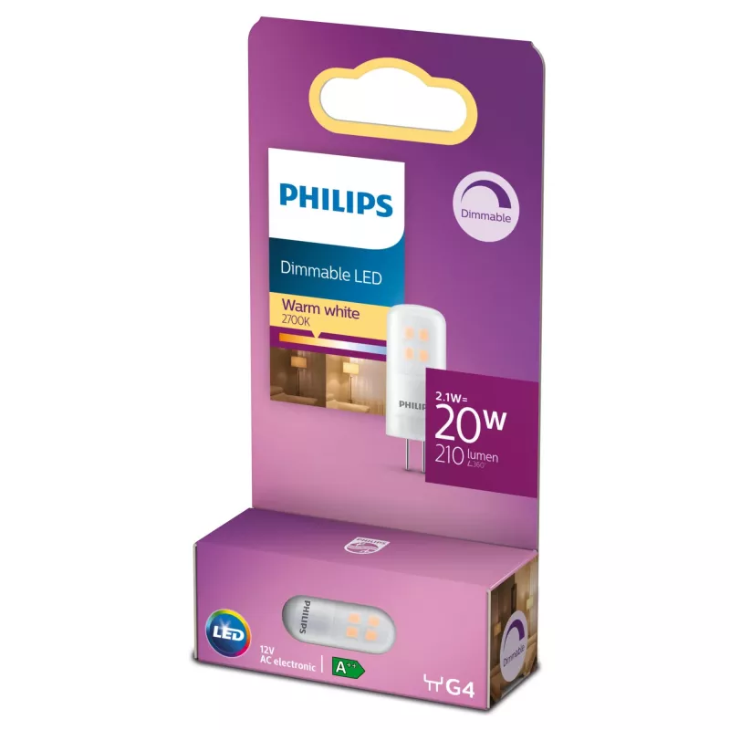 Philips Capsule (Dimmable), 2.1 W, 20 W, G4, 210 lm, 15000 h, Warm white