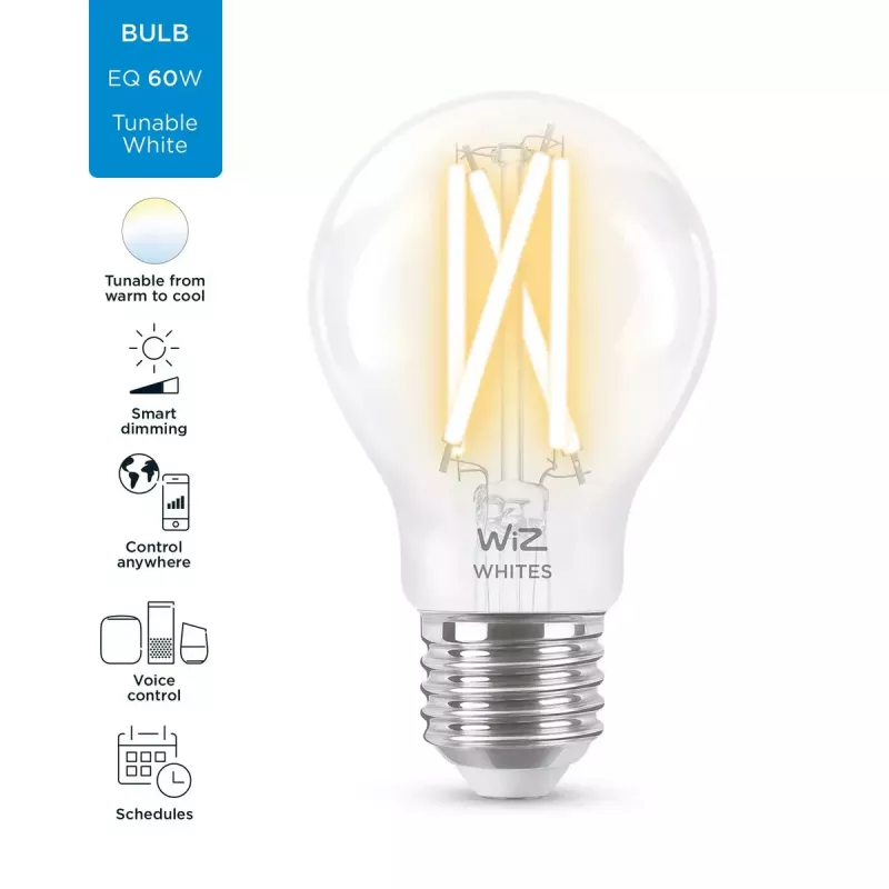 Smart LED Filament Bulb WiZ A60 E27 7W (806 lm) Clear, 220–240V