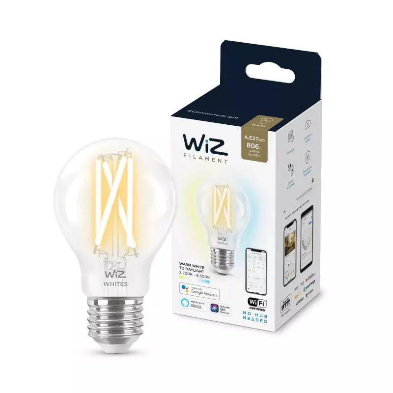 Smart LED Filament Bulb WiZ A60 E27 7W (806 lm) Clear, 220–240V