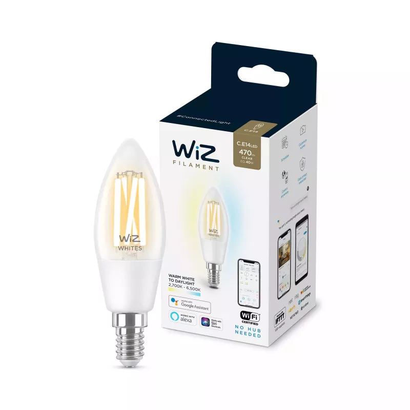 Smart bulb WiZ Filament Candle clear 4.9W C35 E14 Wi-Fi White