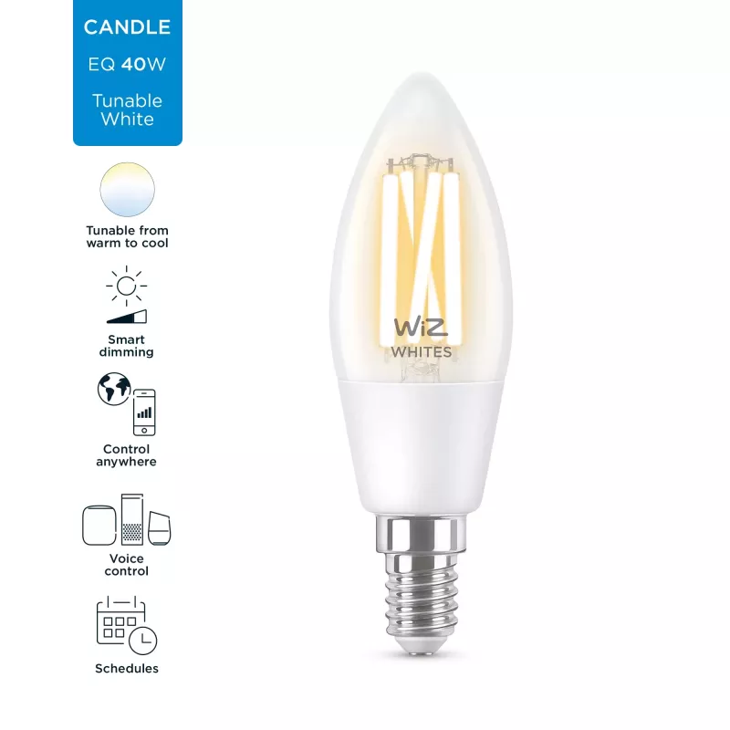 Smart bulb WiZ Filament Candle clear 4.9W C35 E14 Wi-Fi White