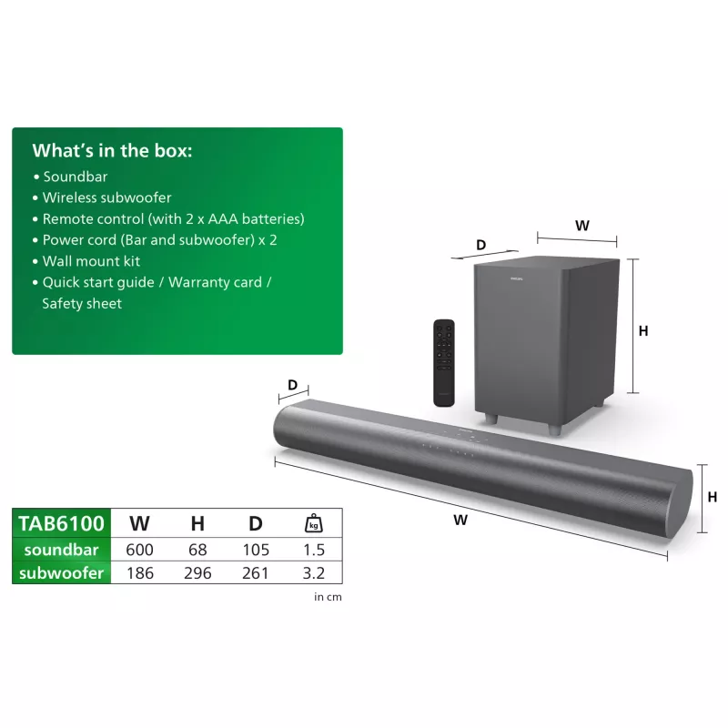 Soundbar Philips TAB6100/10 2.1 channels 80W RMS Dolby Atmos