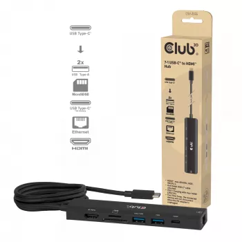 USB-C to HDMI Hub CLUB3D 7-1 — wired, Gigabit Ethernet, black, 136×34×94.5 mm