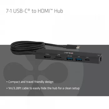 USB-C to HDMI Hub CLUB3D 7-1 — wired, Gigabit Ethernet, black, 136×34×94.5 mm