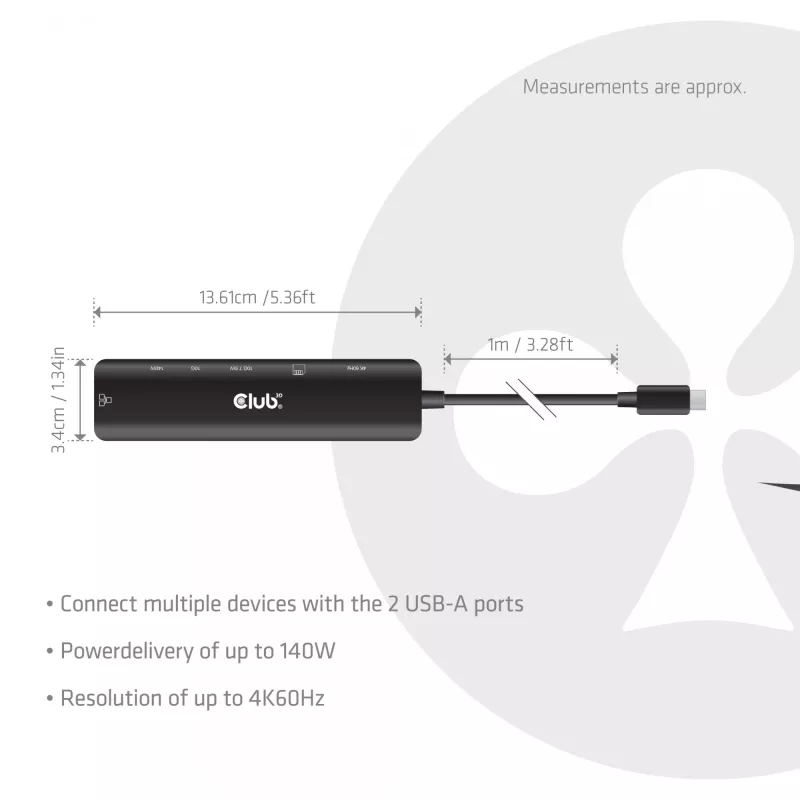 USB-C to HDMI Hub CLUB3D 7-1 — wired, Gigabit Ethernet, black, 136×34×94.5 mm