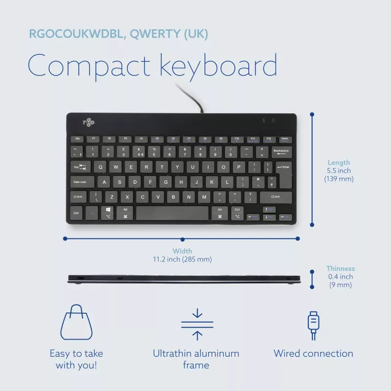 R-Go Tools Ergonomic keyboard R-Go Compact Break, compact keyboard with break software, QWERTY (UK), wired, black