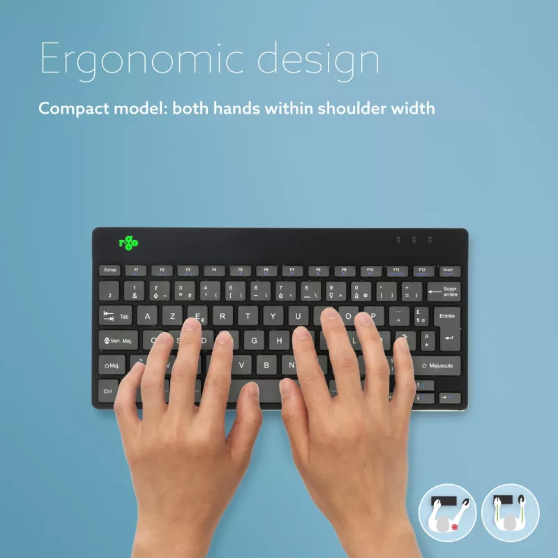 R-Go Tools Ergonomic keyboard R-Go Compact Break, compact keyboard with break software, AZERTY (FR), Bluetooth, black