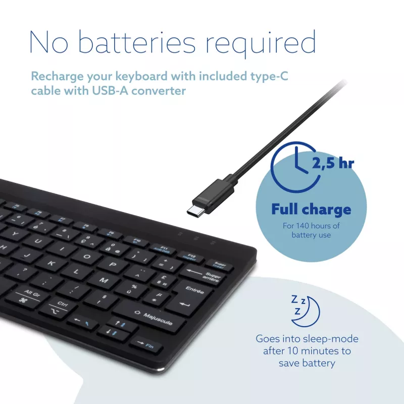 R-Go Tools Ergonomic keyboard R-Go Compact Break, compact keyboard with break software, AZERTY (FR), Bluetooth, black