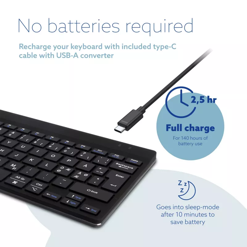 R-Go Tools Ergonomic keyboard R-Go Compact Break, compact keyboard with break software, QWERTY (NORDIC), Bluetooth, black