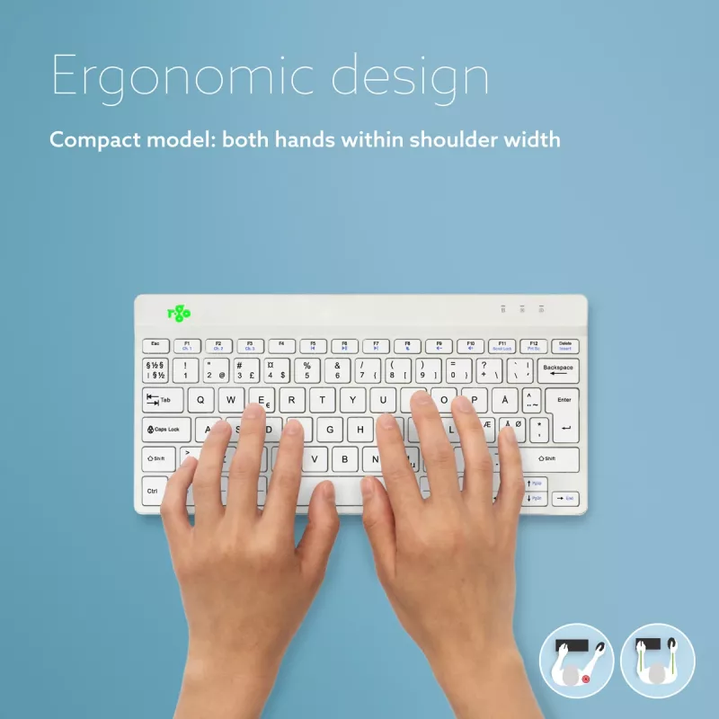 R-Go Tools Ergonomic keyboard R-Go Compact Break, compact keyboard with break software, QWERTY (NORDIC), Bluetooth, white