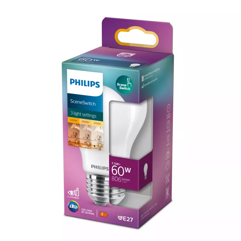 Philips Bulb 60;30; 16 W A60 E27 7.5 W Warm White 806 lm