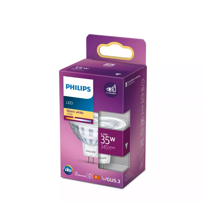LED bulb Philips Spot MR16 GU5.3 4.4W (345 lm) 2700K warm white, CRI 80, 36° beam
