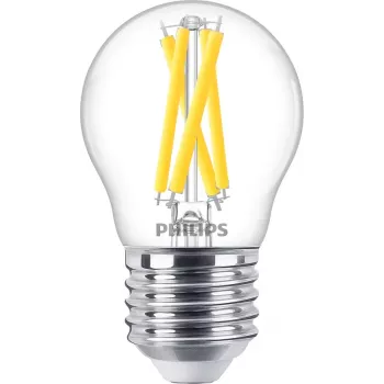 LED filament candle bulb Philips Filament Candle Clear 3.4W (470 lm) P45 E27, warm glow, CRI 90