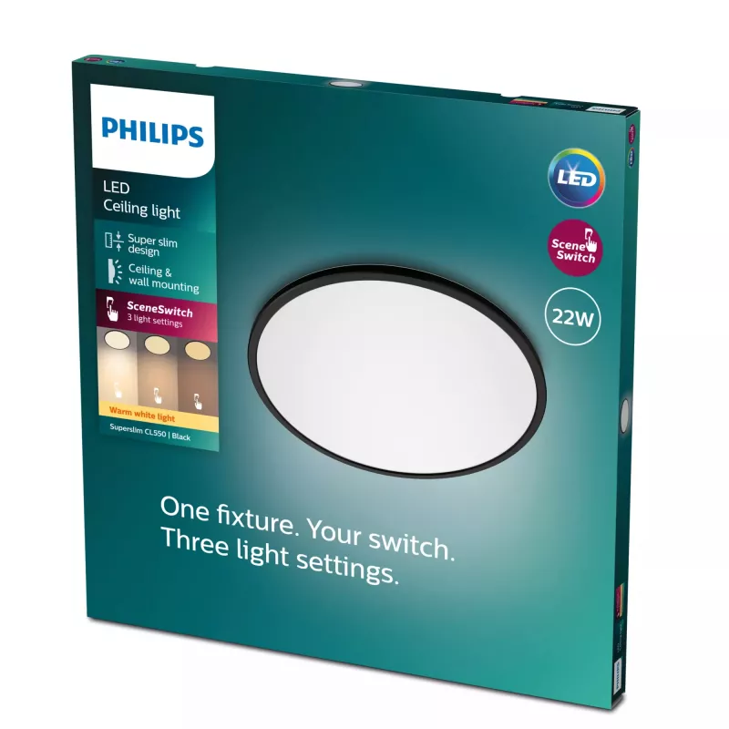 Ceiling Light Philips Functional Super Slim 22 W Black LED Round