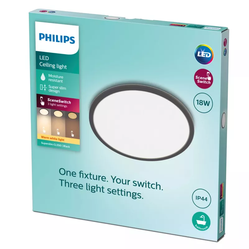 Philips Functional Ceiling Light 18W 2700K 1500 lm Dimmable Surface LED Black