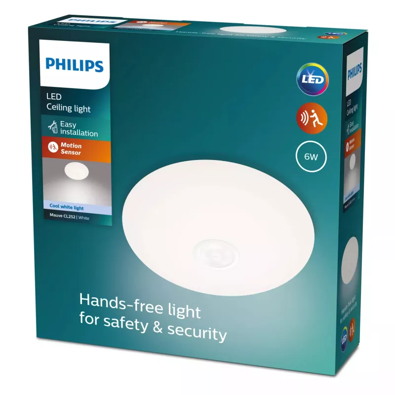 Ceiling light Philips Functional Mauve 6 W LED, round 250×72 mm, white, fixed integrated bulb