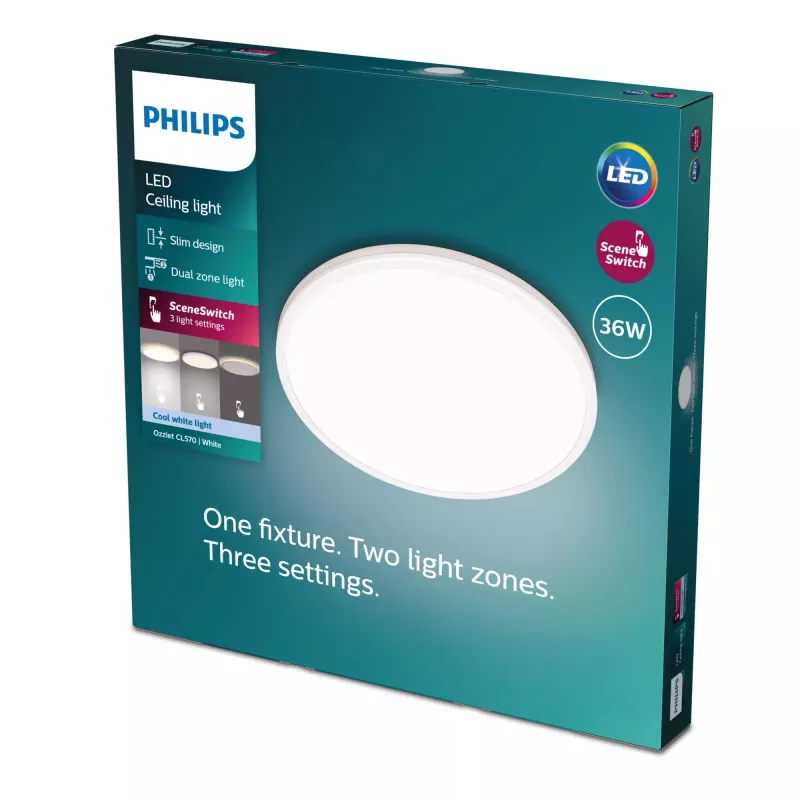 Ceiling light Philips Functional Ozziet 36 W LED, round 500 mm, white, fixed-integrated lamp