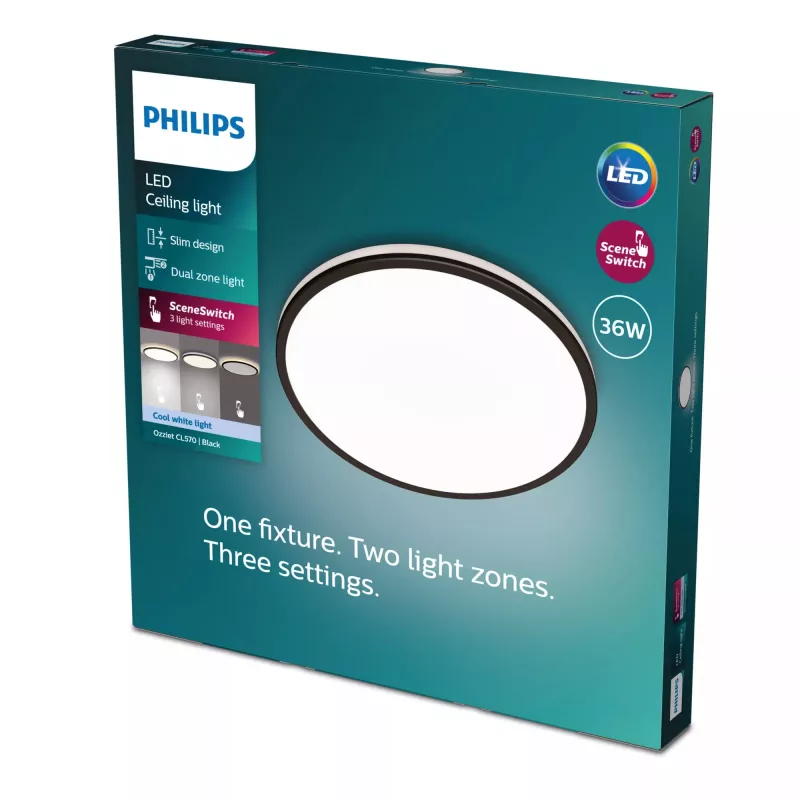 Philips Functional Ozziet Ceiling Light 36 W, LED, Non-changeable bulb(s), 4000 K, 4100 lm, IP20, Black