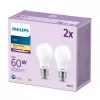 Philips Filament Bulb Frosted 60W A60 E27 x2, 7 W, 60 W, E27, 806 lm, 15000 h, Warm white