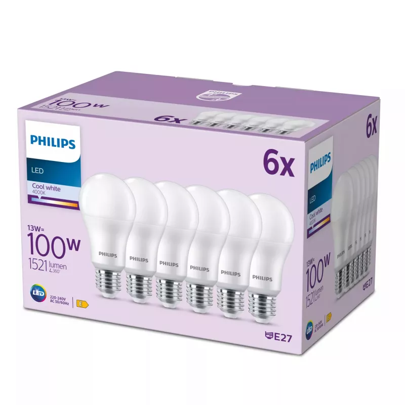 LED bulb Signify Philips 13W (equiv. 100W) A67 E27 1521 lm 4000K Cool White 6 pcs