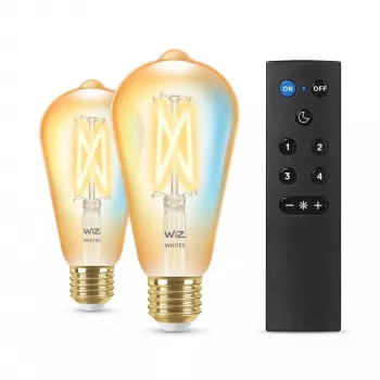 WiZ Filament Bulb Amber 50 W ST64 E27 x2, Smart bulb, Wi-Fi/Bluetooth, Gold, Wi-Fi 4 (802.11n), 802.11b, 802.11g, LED, E27