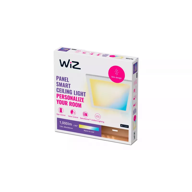 Smart ceiling panel light Signify WiZ Panel Ceiling 12 W Square, 12W, Wi‑Fi, 300×300×42 mm, white