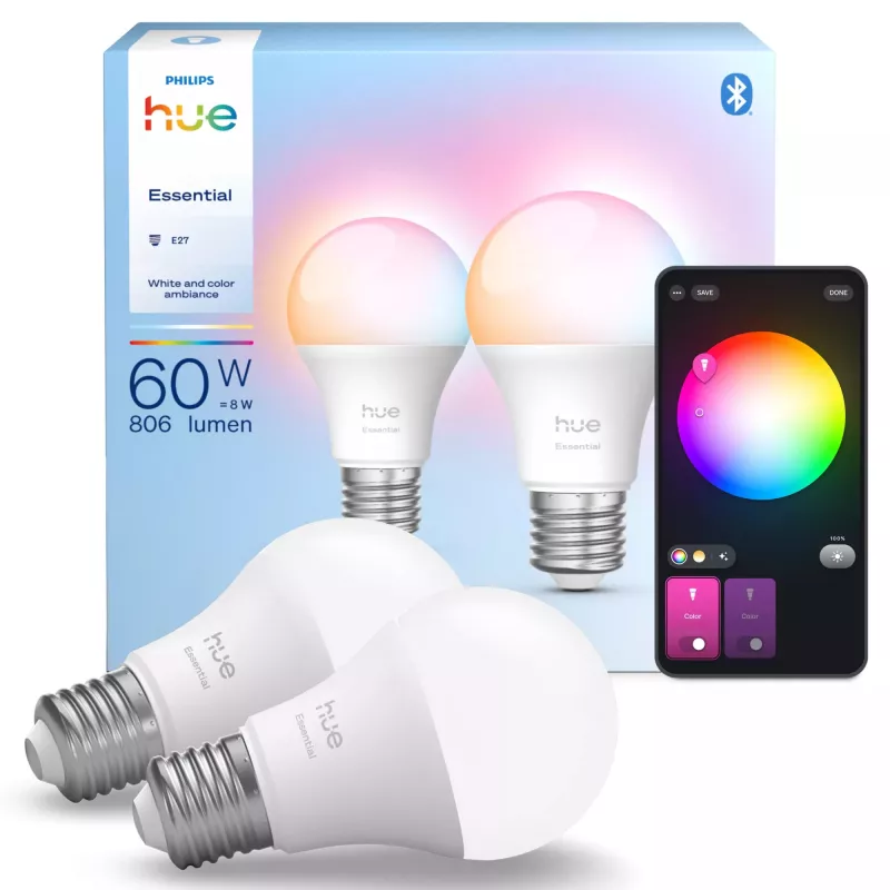 Philips Hue White and colour ambience Essential A60 – E27 smart bulb – 806 lm – 8W – 2-pack