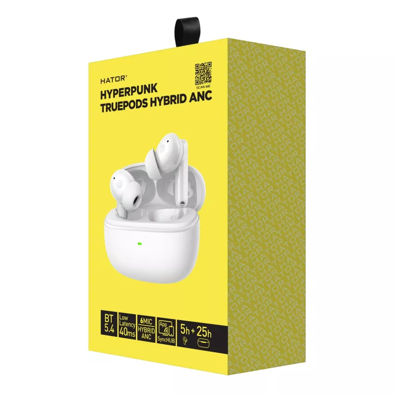 HATOR Hyperpunk Truepods Hybrid ANC Headset True Wireless Stereo (TWS) In-ear Calls/Music Bluetooth White