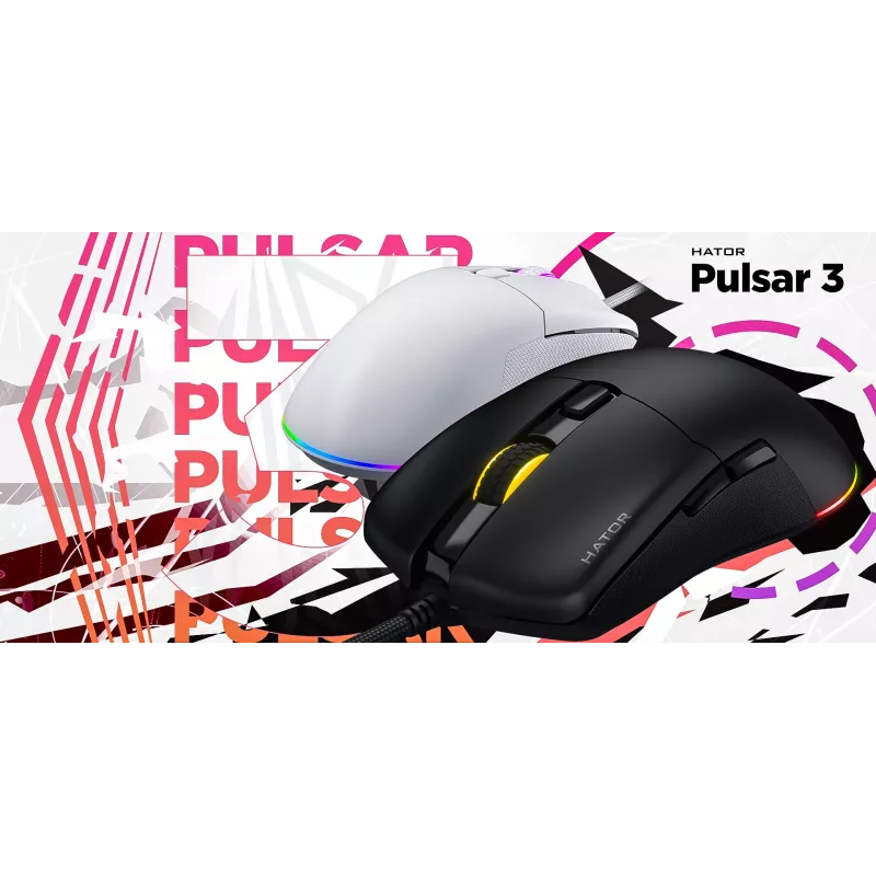 Mouse HATOR Pulsar 3 Optical Yellow 12000 DPI 6 Buttons White