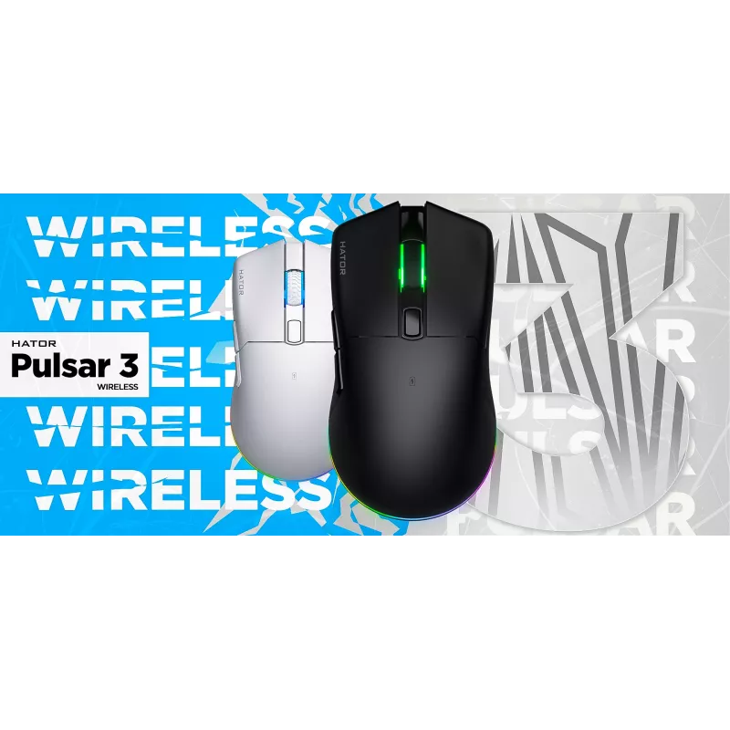 HATOR Pulsar 3 Wireless, black - Optical Yellow 100M Switches PixArt PMW 3311 (HTM630)