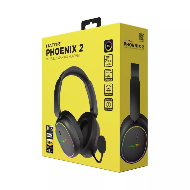 HATOR Phoenix 2 Wireless Headset Wired & Wireless Head-band Gaming USB Type-C / USB Type-A Bluetooth Black