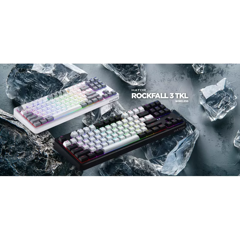 HATOR Rockfall 3 TKL Wireless, black, QMK/VIA, OMA profile white-black keycaps Keyboard - linear mechanical hotswap switches - US - ANSI Layout (HTK850)