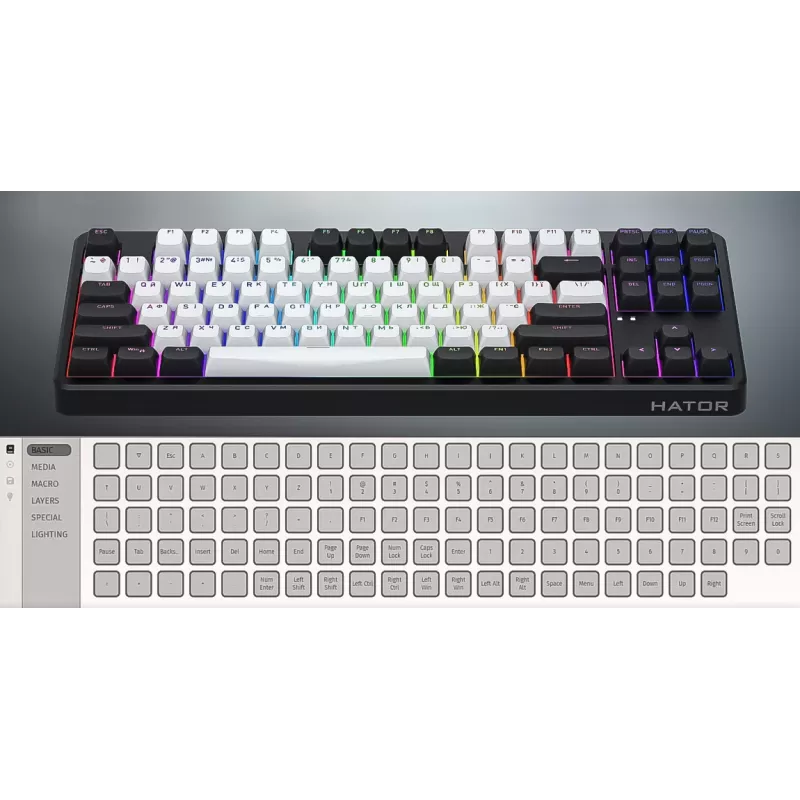 HATOR Rockfall 3 TKL Wireless, black, QMK/VIA, OMA profile white-black keycaps Keyboard - linear mechanical hotswap switches - US - ANSI Layout (HTK850)