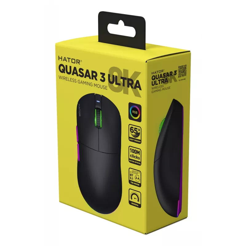 HATOR Quasar 3 Ultra 8K Wireless mouse Gaming Ambidextrous RF Wireless + Bluetooth + USB Type-A Optical 30000 DPI
