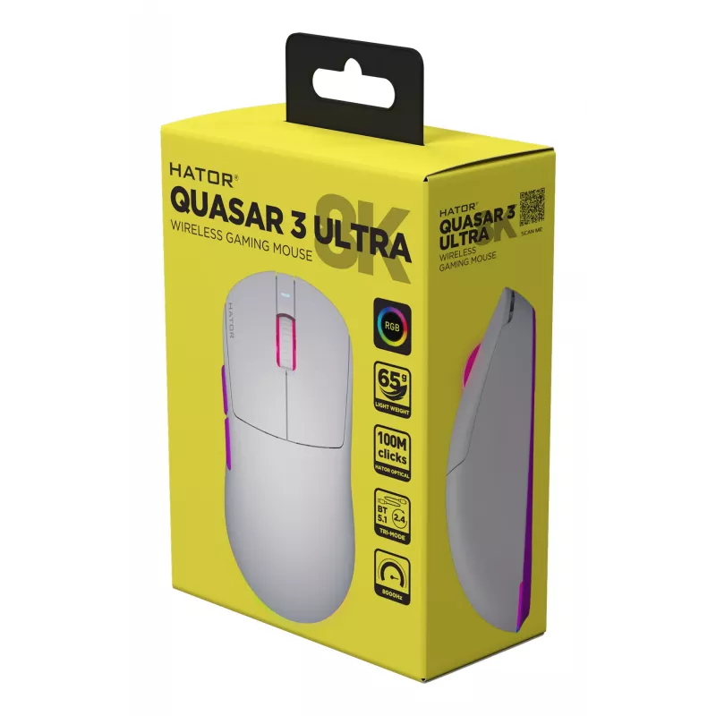 HATOR Quasar 3 Ultra 8K Wireless mouse Gaming Ambidextrous RF Wireless + Bluetooth + USB Type-A Optical 30000 DPI