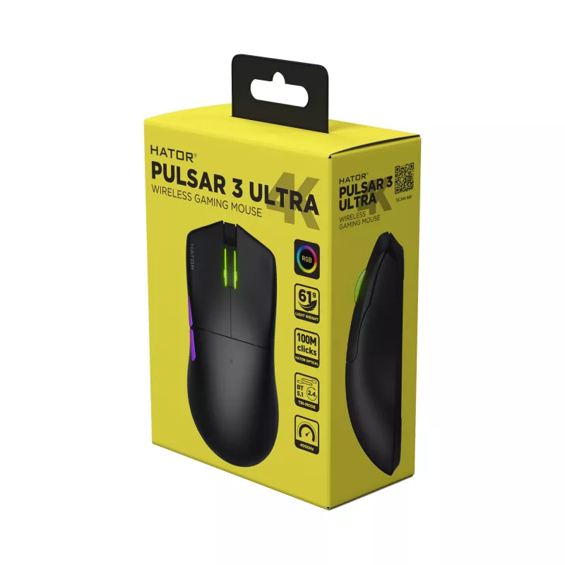 HATOR Pulsar 3 ULTRA 4K Wireless mouse Gaming Right-hand RF Wireless + Bluetooth + USB Type-A Optical 30000 DPI